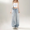 American retro low-waisted spicy girl loose wide-leg pants versatile spring and summer straight-leg jeans for women & long pants details Picture